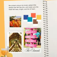 A page from our sketchbook for the 'Dolce Vita' Haldi, showing the color palette and key visual elements we proposed to bring the theme to life.