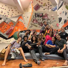 The amazing group from a "Climb Like a Woman" session we hosted. These guided workshops create a supportive, fun, and empowering space for women to get into bouldering.