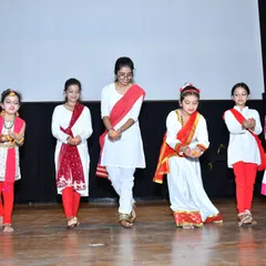 Our junior Kathak students perform a graceful piece during the Annual Day ceremony. Dressed in traditional attire, they demonstrate the foundational hand gestures (mudras) and footwork that are central to this classical dance style.