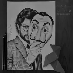 The mastermind himself, El Professor from Money Heist. This photorealistic portrait, which took 96 hours, was a challenge to capture his intelligence and mystery behind the iconic Dali mask.