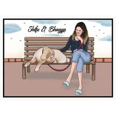 I create heartwarming digital illustrations of people with their beloved pets. This piece captures a quiet moment between a woman and her dog, making for a truly personal keepsake.