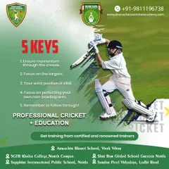 This graphic outlines 5 key principles we teach for professional cricket. Our program combines this expert training with a focus on education, creating well-rounded athletes.