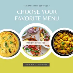 You can customize your menu for any event. This graphic shows some of our popular dishes like shahi paneer, mix veg, and jeera aloo that you can choose from.