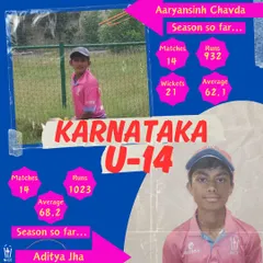 Two of our U-14 boys, Aditya Jha and Aaryansinh Chavda, have been selected for the Karnataka state team after a phenomenal season with the bat.