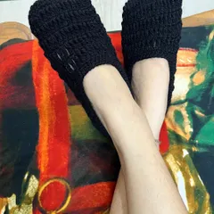 Another view of our cozy handmade crochet socks. We can make these in any color and size you need.