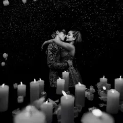 Surrounded by candlelight, this intimate black and white portrait from a Sangeet night captures the quiet romance amidst the celebration. I use dramatic lighting to create such fine art moments.