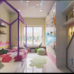 Perfect for a small room, this design features a house-frame bed, a starry-sky ceiling light feature, and a full wall of storage with an integrated whiteboard. It's a playful, practical, and inspiring space for any child.