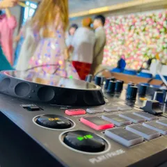 A close-up of my Pioneer DJ controller in action during a wedding. This is the heart of my setup, where I craft the sound for your event.