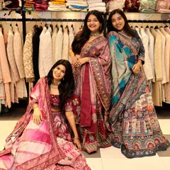 The whole squad. A fun group photo of friends showing off their unique rental looks from my store.
