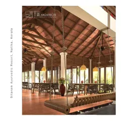 For the Sitaram Ayurvedic Resort in Natika, I designed this common area to feel both expansive and intimate. The design uses a traditional timber-framed roof with terracotta tiles, a central wooden swing (oonjal), and an open layout to create a serene, welcoming space that reflects the principles of Ayurveda and Keralan heritage.