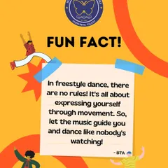 Fun fact: freestyle dance has no rules! We encourage our students to let the music guide them and express themselves freely. It's all about finding your own movement and dancing like nobody's watching.