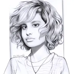This is a digital portrait sketch of a girl with short, curly hair. I created this on IbisPaint, focusing on the line work and shading to capture her thoughtful expression.