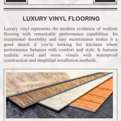 Luxury vinyl flooring offers the realistic look of wood or stone but with waterproof construction and easy maintenance, a great balance of style and performance.
