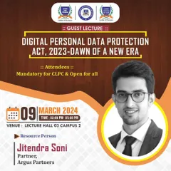 My partner, Jitendra Soni, will be delivering a guest lecture on the 'Digital Personal Data Protection Act, 2023'. He will share his expert insights on this new era of data protection law in India.