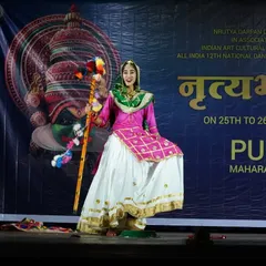 A series of photos from a Gidha performance at a national competition in Pune, showcasing the colorful costumes and lively spirit of this Punjabi folk dance.