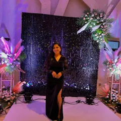 Posing at a beautifully decorated Sangeet event at the Taj Yeshwantpur. The black and gold theme created a glamorous atmosphere, and I always ensure my attire matches the elegance of the occasion.