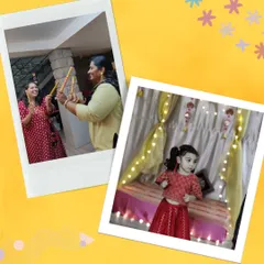 Celebrating Dussehra with dandiya and garba. A mother and teacher share a joyful dance, embodying the community spirit that we cherish during our festive celebrations.