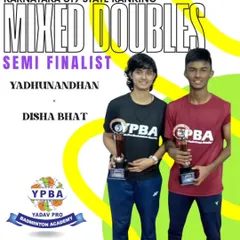 Our mixed doubles pair, Yadhunandhan and Disha Bhat, secured a semi-finalist position at the Karnataka U19 State Ranking tournament.