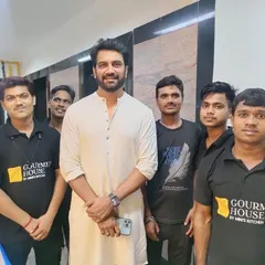 My team with the talented Sharad Kelkar and Maniesh Paul during a festive catering event. I'm proud to be the caterer of choice for elite clients and celebrities.