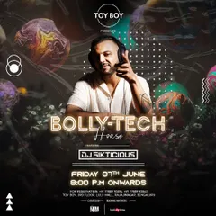 The poster for my Bolly-Tech House night at the upscale Toyboy, showing my unique genre fusion.