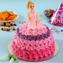 Make your child's birthday magical with a stunning Barbie doll cake. This design features intricate rosette piping and is a guaranteed centerpiece for any kids' party. We can customize the colours and flavour to your liking.