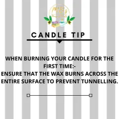 Here is a crucial tip for your first candle burn. Ensuring the wax melts across the entire surface helps prevent 'tunnelling', which allows you to enjoy your candle for its maximum burn time.