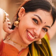 A joyful, smiling close-up that embodies the feeling of śṛṅgāra. My ability to switch between a wide range of emotions allows me to fit the specific mood a brand wants to create.