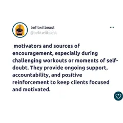 A key fact about personal training: we are motivators and sources of encouragement. We provide the support and accountability you need to stay focused, especially on the tough days.