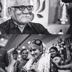 A powerful black and white collage showing a grandfather's emotional reaction to his granddaughter's wedding. These are the priceless family moments we are honored to capture.