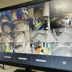 This is the view from a central monitoring station we set up for a client. We ensure you can see all critical areas of your business on a single screen, with clear night vision feeds for 24/7 security.