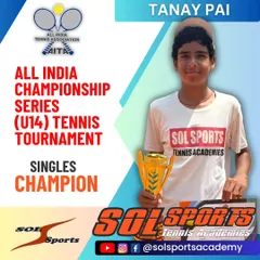 Congratulations to Tanay Pai for winning his first singles title at the AITA Nationals U14 tournament. This is a major milestone achieved through dedication and focused training.