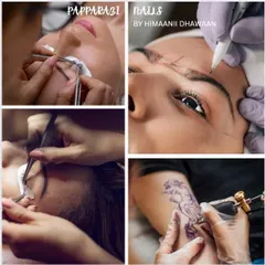 A little peek into how I work. I use professional tools to carefully apply each lash extension, ensuring your natural lashes are protected and the final look is flawless. This collage also shows some of the other permanent makeup services I offer, like microblading for brows.