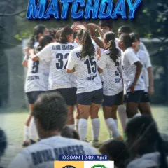 Our official matchday poster for the Women's Premier League game against CFC, showing the team united in a huddle before the match.