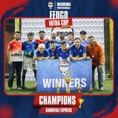 Champions! The Kandivali Express team poses with the winner's trophy after a hard-fought victory in the 10th Edition of the Feugo Intra Cup for working professionals.