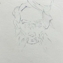 A very basic initial line sketch for a portrait, establishing the core features and proportions.