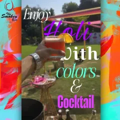 Enjoy Holi with colors and cocktails! A guest raises a glass to celebrate the festival of colors at one of my outdoor bar setups.
