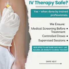 Is NAD+ IV Therapy safe? Yes, when performed by trained professionals. At my clinic, we ensure safety through medical screening before treatment, controlled doses, and supervised sessions. Side effects are rare and typically mild.