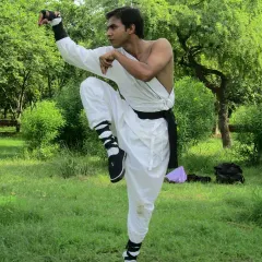 The crane stance, viewed from another angle, highlights the importance of posture and alignment. Each movement in my practice has a purpose, designed to build functional strength and control.