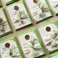 It's always a joy to work with a repeat client like Sequoia. For the third year, I created their celebratory stationery featuring digital calligraphy, wax seals, and baby's breath for a timeless and classic look.