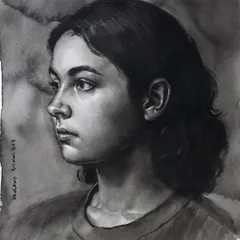 This monochrome portrait was a demonstration from a workshop on value. By removing color, we train our eyes to see the subtle shifts in tone that create realism and form.