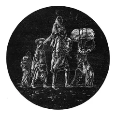 'Holy Shiver (1947)' by Riyas Komu. This powerful woodcut print depicts figures from the time of Partition, capturing a moment of displacement and resilience. It is a stark and moving piece of historical commentary.