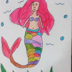 A colorful mermaid drawing created by one of our talented students. We encourage kids to explore fantasy and imagination in their artwork, making waves with their creativity.