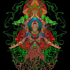 This is my detailed digital illustration of the Root Chakra, or Muladhara. I've layered spiritual symbols, like the third eye and the tree of life, with vibrant neon greens and earthy tones to capture a sense of grounded, cosmic energy. This piece shows my deep dive into creating visionary art.