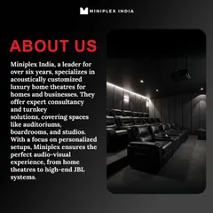 For over six years, Miniplex India has specialized in creating acoustically perfect, luxury home theaters. This graphic provides a brief overview of our company, our expertise, and our commitment to delivering the perfect audio-visual experience.