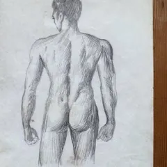 An early pencil sketch of the male form from my time at the College of Art in Delhi. Studying anatomy was fundamental to understanding how fabric drapes and moves on the human body.