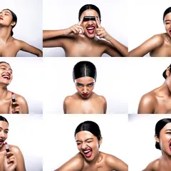 A grid of expressions shows the versatile personality of a brand. For this lipstick series, I shot a range of playful, fierce, and joyful moments to provide a full suite of assets for a social media campaign. It’s about creating a narrative around the product.