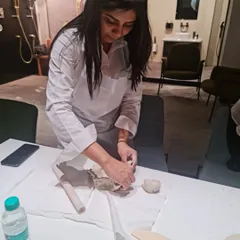 To celebrate Women's Day, we organized a special pottery workshop with some of India's most prominent female architects. Here, a participant is focused on a hand-building project.