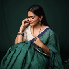 Styling the wonderfully talented Sonali Kulkarni is always a joy. For this look, we chose a beautiful green linen saree from Anavila, paired with earthy silver jewelry from Sangeeta Boochra. The goal was to create a look that felt both elegant and grounded, reflecting her natural grace.