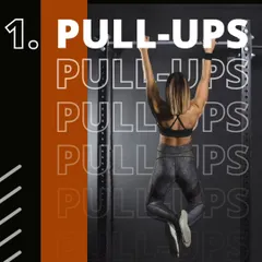 A strong back is built with exercises like pull-ups. This graphic highlights a key movement for developing upper body strength and posture, perfect for our female clients.