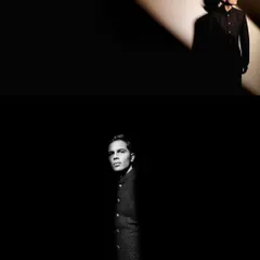 Creative use of spotlighting to craft dramatic, high-contrast groom portraits. This diptych showcases a modern, artistic approach to solo shots, focusing on form and shadow.